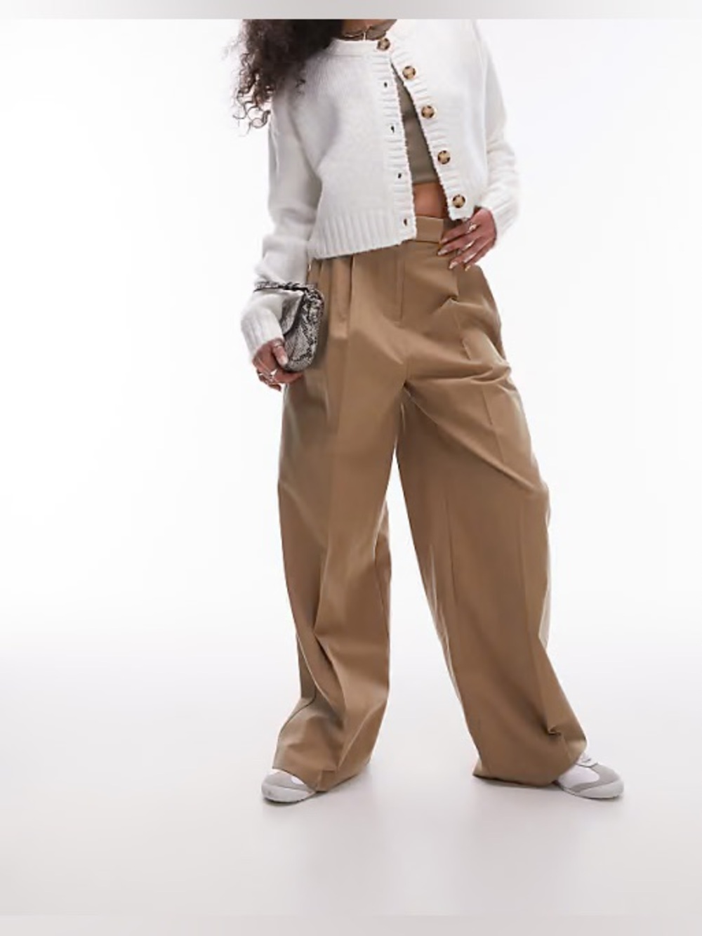 Topshop high waisted chino pants with utility pockets in sand - Size: 4